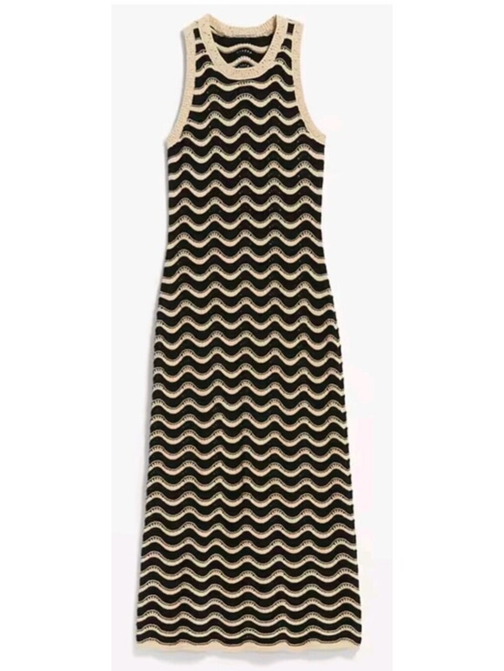 Old Navy Large Black Khaki Crochet Sleeveless Pointelle Knit Midi Dress